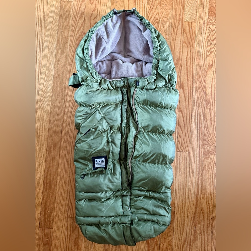 7 A.M. Enfant 212 Green Puffer Bunting Stroller Sleeping Bag 4 Infants/Toddlers